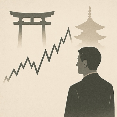 A calm, minimalistic illustration symbolizing the themes of your essay: a wooden desk with an open notebook, a pair of round glasses, and a slim fountain pen. Soft evening light from a window casts long, gentle shadows. In the background, a faint silhouette of a torii gate blends with the warm sunset, representing the coexistence of traditions. The overall tone is reflective and mature, with watercolor textures and generous empty space.